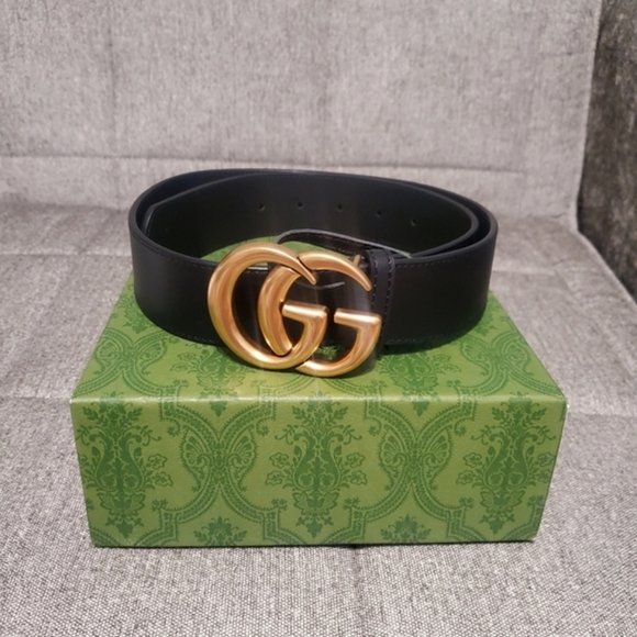 Gucci Black Grained Leather Interlocking GG Logo Marmont Belt Size 75/30 - Picture 1 of 3